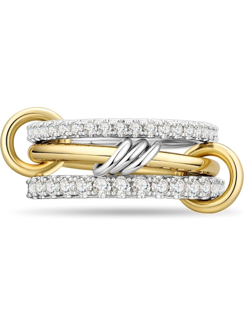 14K Gold Plated Stackable Rings Set - 3 Interlocking Bands with CZ, Gold